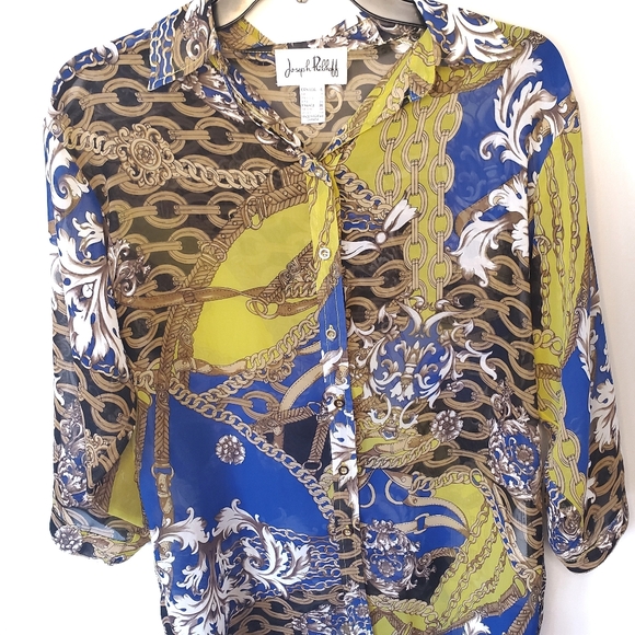 Joseph Ribkoff Chain Fleur-de-lis Sheer Blouse - Picture 8 of 8